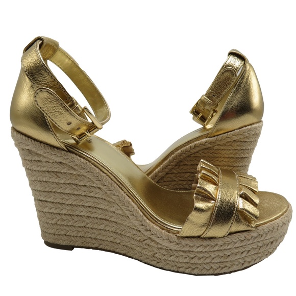 bella ruffled metallic leather sandal